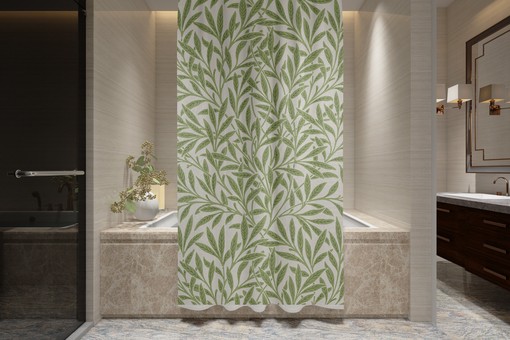 Botanical Disney Boho Shower Curtain - Green Leaves Tropical Decor with Eco-Friendly and Waterproof Material with Hooks