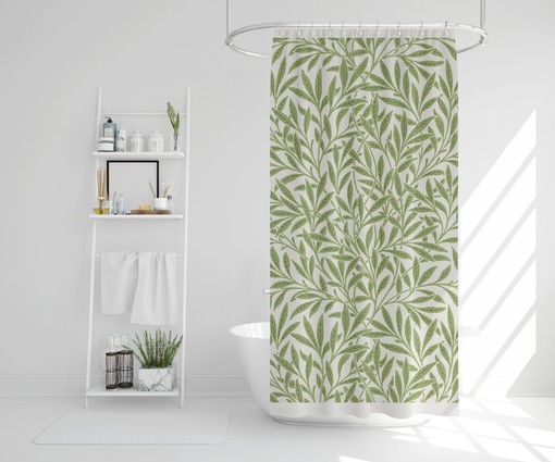 Botanical Disney Boho Shower Curtain - Green Leaves Tropical Decor with Eco-Friendly and Waterproof Material with Hooks - Image 2