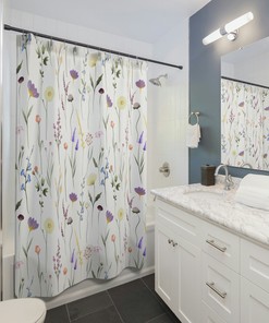 Botanical Garden Flowers Shower Curtain - Scenic and Floral Curtain for Farmhouse Bathroom