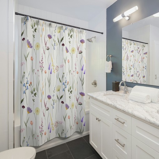 Botanical Garden Flowers Shower Curtain - Scenic and Floral Curtain for Farmhouse Bathroom