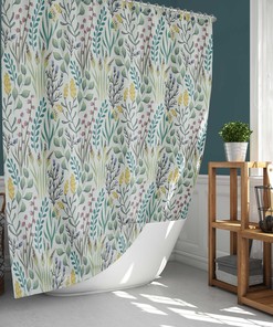 Botanical Garden Shower Curtain, Customizable Size, Green Leaves and Floral Fabric Bathroom Curtain