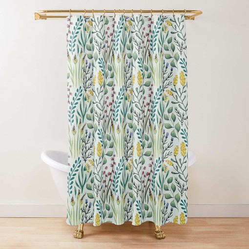 Botanical Garden Shower Curtain, Customizable Size, Green Leaves and Floral Fabric Bathroom Curtain - Image 2