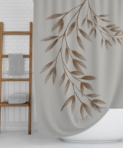 Botanical Leave Boho Farmhouse Shower Curtain - Brown Leaves with Beige Background for Perfect Style