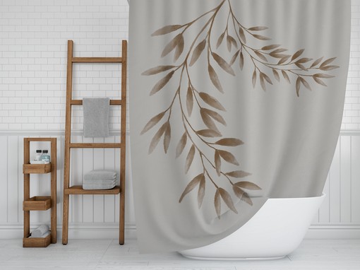 Botanical Leave Boho Farmhouse Shower Curtain - Brown Leaves with Beige Background for Perfect Style