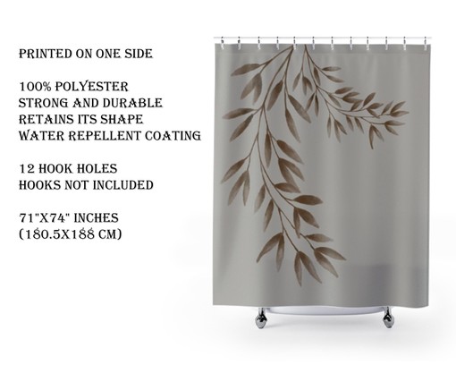 Botanical Leave Boho Farmhouse Shower Curtain - Brown Leaves with Beige Background for Perfect Style - Image 2