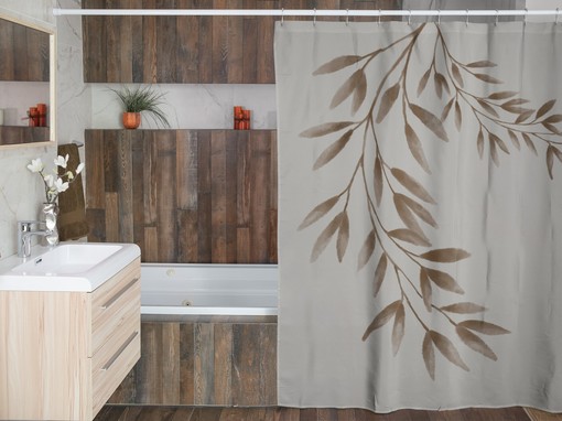 Botanical Leave Boho Farmhouse Shower Curtain - Brown Leaves with Beige Background for Perfect Style - Image 3