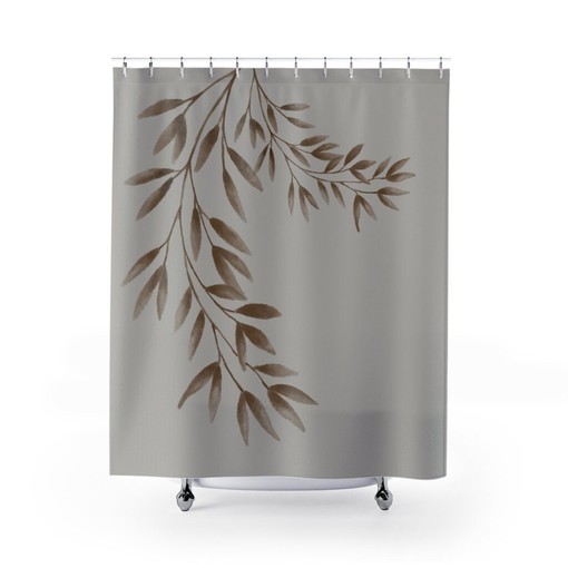 Botanical Leave Boho Farmhouse Shower Curtain - Brown Leaves with Beige Background for Perfect Style - Image 4