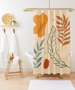 Botanical Leaves Shower Curtain | Room Plants Decor | Botanical Art | Cool Shower Curtain Set | Rustic Bathroom Decor