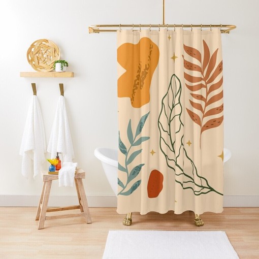 Botanical Leaves Shower Curtain | Room Plants Decor | Botanical Art | Cool Shower Curtain Set | Rustic Bathroom Decor