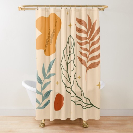 Botanical Leaves Shower Curtain | Room Plants Decor | Botanical Art | Cool Shower Curtain Set | Rustic Bathroom Decor - Image 2
