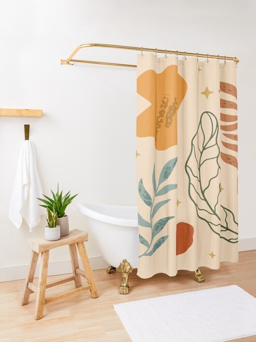 Botanical Leaves Shower Curtain | Room Plants Decor | Botanical Art | Cool Shower Curtain Set | Rustic Bathroom Decor - Image 3