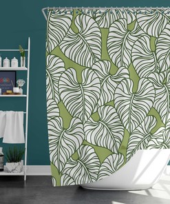 Botanical Monstera Shower Curtain | Tropical Green Leaves Bath Decor | Waterproof Fabric