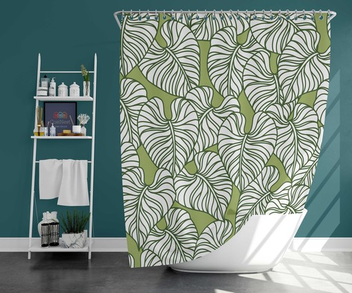 Botanical Monstera Shower Curtain | Tropical Green Leaves Bath Decor | Waterproof Fabric
