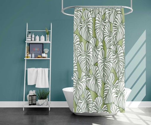 Botanical Monstera Shower Curtain | Tropical Green Leaves Bath Decor | Waterproof Fabric - Image 2