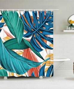 Botanical Palm Jungle Shower Curtain | Colorful Leaves Forest Print | Bath Decor