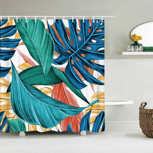 Botanical Palm Jungle Shower Curtain | Colorful Leaves Forest Print | Bath Decor