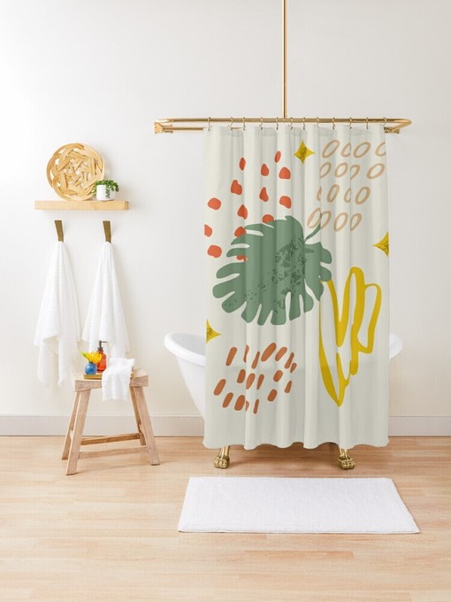 Botanical Shower Curtain Plant Leaves | Houseplant Curtain Set + Hooks | Bathroom Decor + Quotes - Image 3