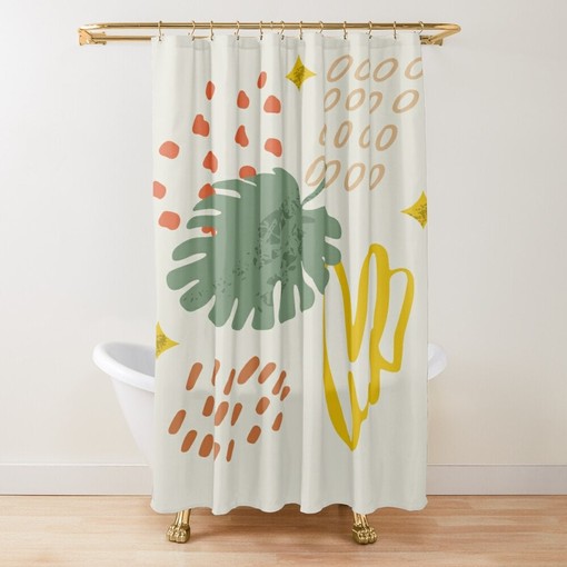 Botanical Shower Curtain Plant Leaves | Houseplant Curtain Set + Hooks | Bathroom Decor + Quotes - Image 4