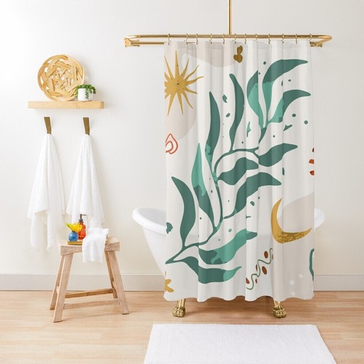 Botanical Shower Curtain Plant Leaves | Houseplant Inspired | Bathroom Decor Eco-Friendly Material