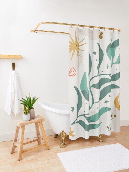 Botanical Shower Curtain Plant Leaves | Houseplant Inspired | Bathroom Decor Eco-Friendly Material - Image 2