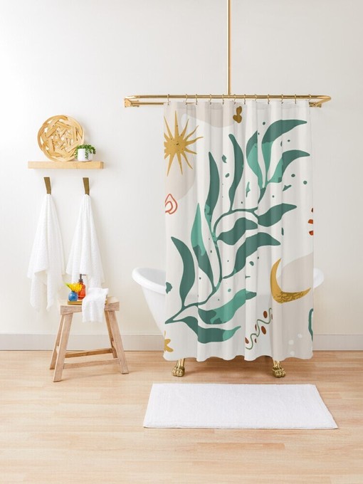 Botanical Shower Curtain Plant Leaves | Houseplant Inspired | Bathroom Decor Eco-Friendly Material - Image 3