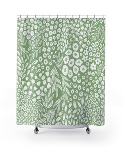 Botanical Shower Curtain with Herbs and Plant Leaves Nature Bath Set - Refreshing and Natural Bathroom Decor