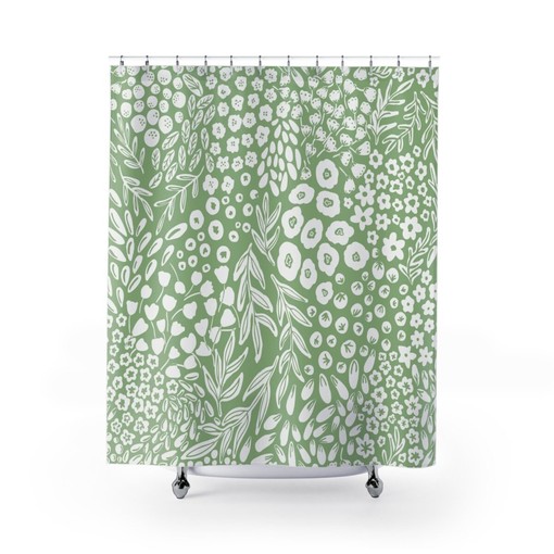 Botanical Shower Curtain with Herbs and Plant Leaves Nature Bath Set - Refreshing and Natural Bathroom Decor