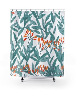 Botanical Summer Leaves Shower Curtain | Large 71-inch Curtain | Greenery Pattern | Watercolor Bath Curtain