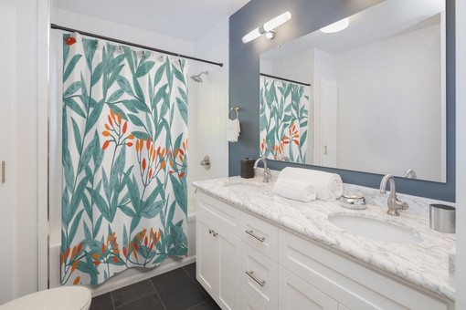 Botanical Summer Leaves Shower Curtain | Large 71-inch Curtain | Greenery Pattern | Watercolor Bath Curtain - Image 2