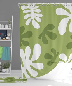 Botanical Tropical Leaves Shower Curtain | Forest Tree Print | Fabric Bathroom Decor