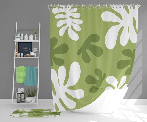 Botanical Tropical Leaves Shower Curtain | Forest Tree Print | Fabric Bathroom Decor