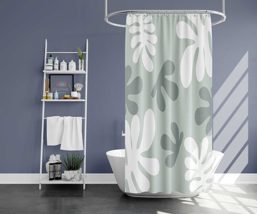 Botanical Tropical Leaves Shower Curtain | Forest Tree Print | Fabric Bathroom Decor - Image 3