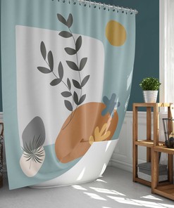 Botanical-inspired Design Abstract Green Leaves and Sun Boho Shower Curtain
