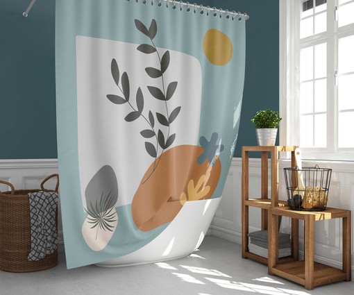 Botanical-inspired Design Abstract Green Leaves and Sun Boho Shower Curtain