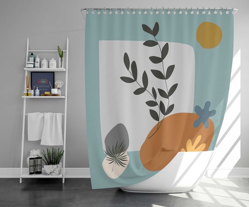 Botanical-inspired Design Abstract Green Leaves and Sun Boho Shower Curtain - Image 2