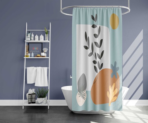 Botanical-inspired Design Abstract Green Leaves and Sun Boho Shower Curtain - Image 3