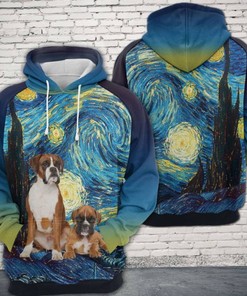 Boxer Starry Night 3D Print Hoodie - Ideal Gift for Boxer Fans