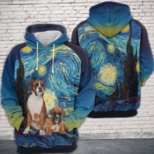 Boxer Starry Night 3D Print Hoodie - Ideal Gift for Boxer Fans