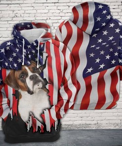 Boxer Usa Flag Scratch Custom All Over Print 3D Hoodie - Patriotic Hoodie for Boxer Lovers