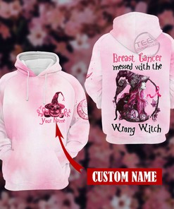 Breast Cancer Messed Halloween Witch Pumpkin 3D Hoodie with Awareness Design