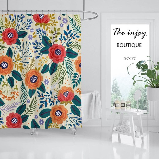 Bright Color Minimalist Flowers Shower Curtain for Your Bathroom - Image 2