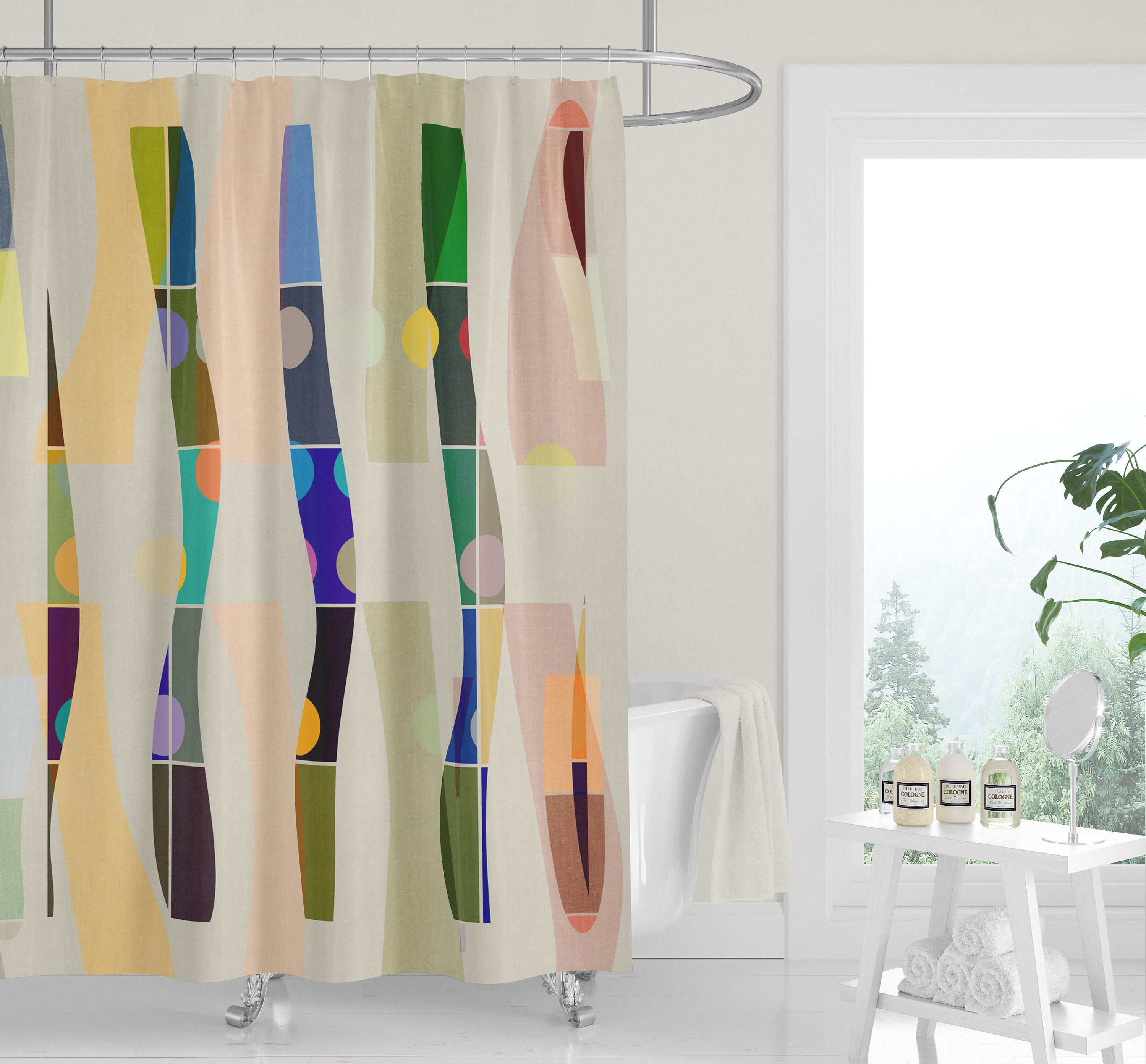 Bright Colorful Mid-Century Color Block Squares Shower Curtain for Fun Bathroom Decor - Image 4