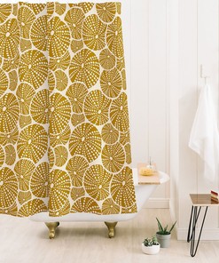 Bright Yellow Nautical Shower Curtain with Sea Urchin Design for Fun Coastal Bathroom