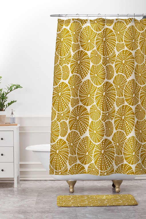 Bright Yellow Nautical Shower Curtain with Sea Urchin Design for Fun Coastal Bathroom - Image 2