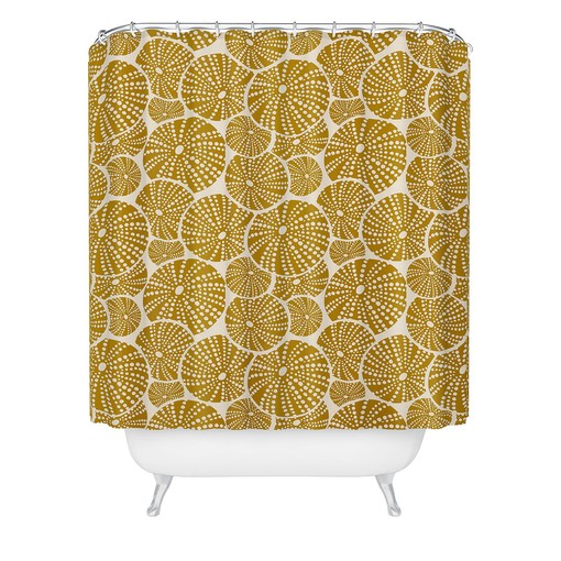 Bright Yellow Nautical Shower Curtain with Sea Urchin Design for Fun Coastal Bathroom - Image 3