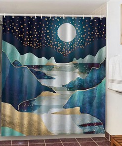 Bring Nature Indoors with Blue Nature Forest Landscape Shower Curtain, Starry Night in the Mountain