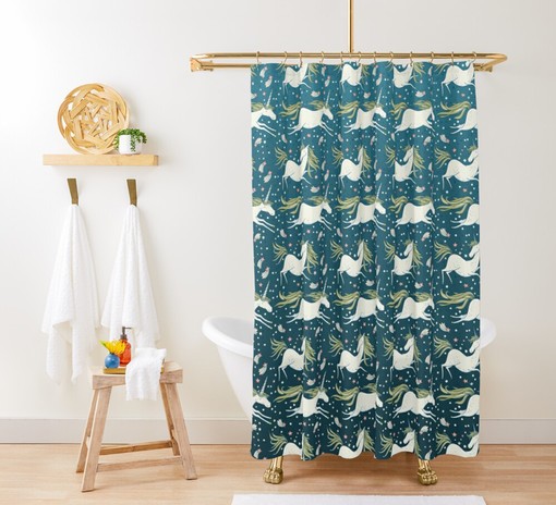 Bring a Touch of Magic to Your Bathroom with Magical Horse Horn Animal Pattern Shower Curtain, Unicorns Bathroom Curtain