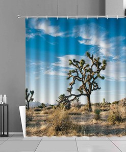 Bring the Desert to Your Bathroom with Cactus and Joshua Tree National Park Shower Curtain, Botanical Desert Bathroom