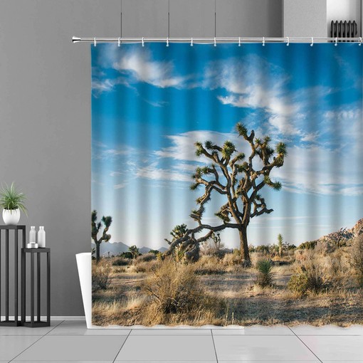Bring the Desert to Your Bathroom with Cactus and Joshua Tree National Park Shower Curtain, Botanical Desert Bathroom