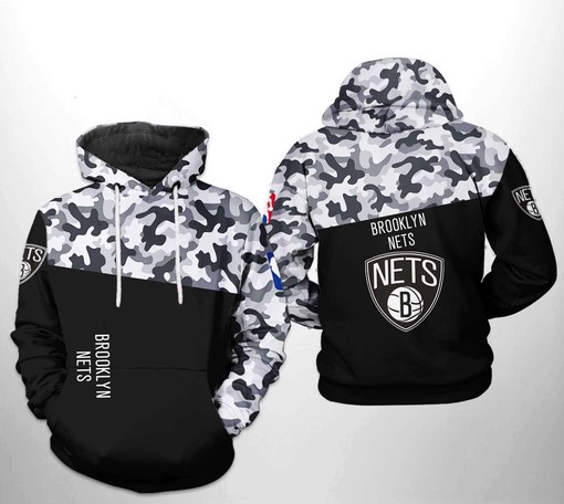 Brooklyn Nets NBA Camo Veteran Team All Over Print 3D Hoodie with Military-inspired Design